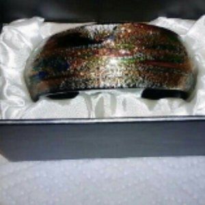 Pier 1 Art Glass Multicolored Cuff Bracelet with the Original Box Murano